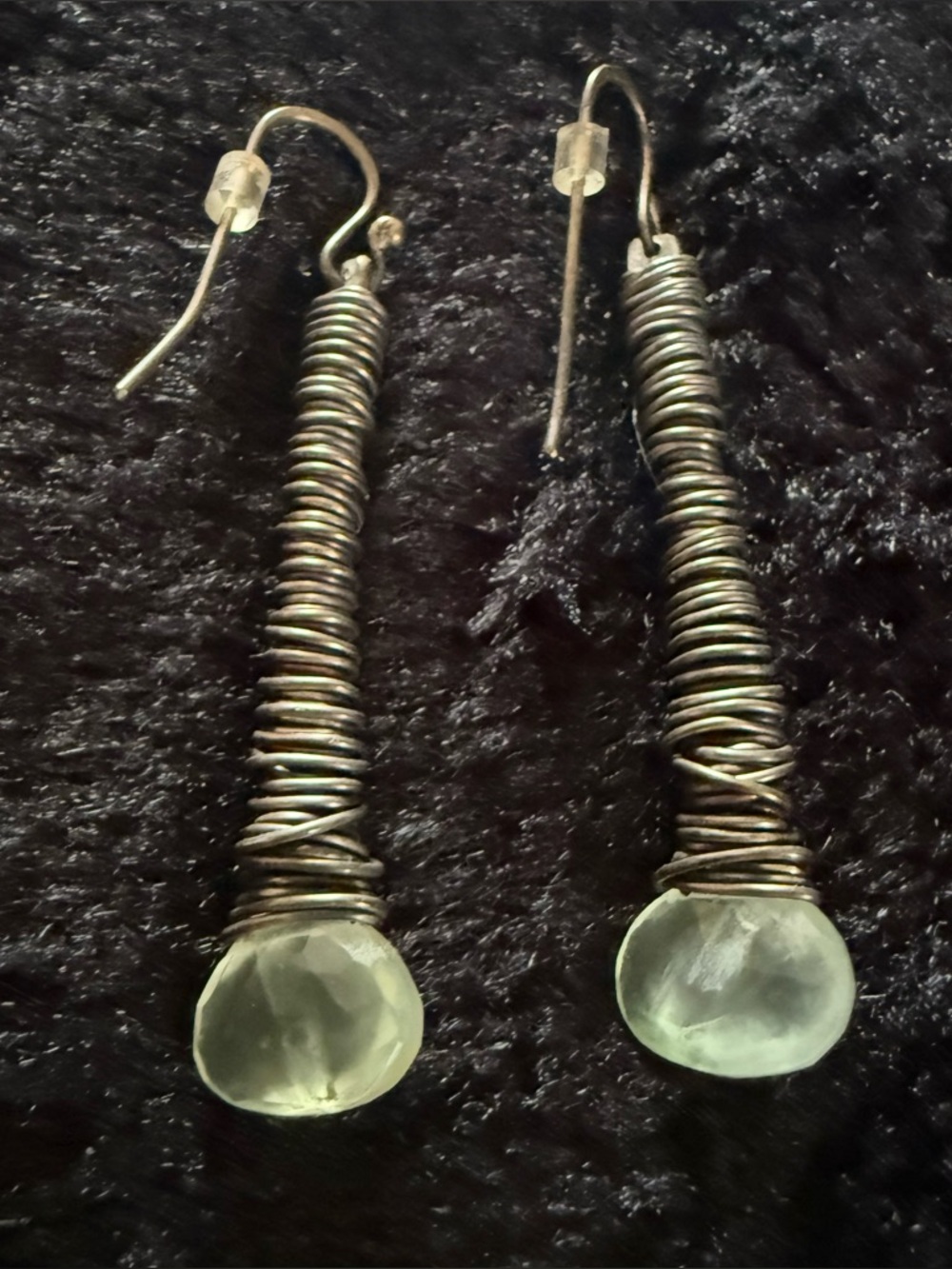 Vintage Handmade Sterling Silver Green Fluorite Earrings